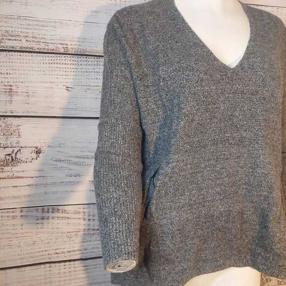 Babaton Aritzia Wool Linen Blend Black Gray V-Neck Pullover Top Women's Sz S/M - Picture 5 of 12